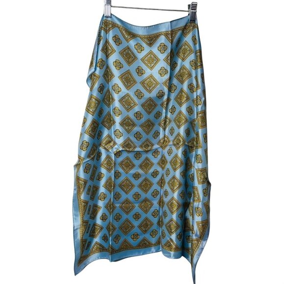 Vintage Headscarf Retro Blue Gold Decorative Large Square Neck Scarf Covering u - Picture 2 of 3